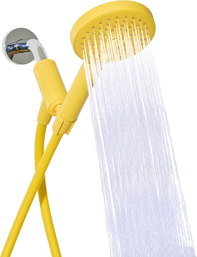 Sproos - Handheld Shower Head, High Pressure, 3 Spray Functions Plus Pause, Extra Long 70 Inch Hose - Eco-friendly Materials - Easy DIY Installation - High Pressure Performance - Yellow