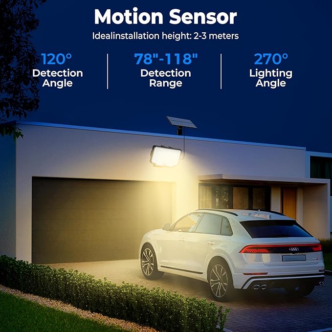 Peasur Solar Motion Lights Outdoor, 318 LED Solar Security Light with 3 Modes, IP65 Waterproof Powered Flood Lights for Outside Garden Garage Yard Backyard (Warm White)