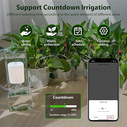 WiFi Automatic Plant Waterer: Smart Drip Irrigation System, DIY Automatic Drip Irrigation Kit for 10 Potted Plants, App Control, Water Shortage Alert, for Garden, Greenhouse, Potted Plants