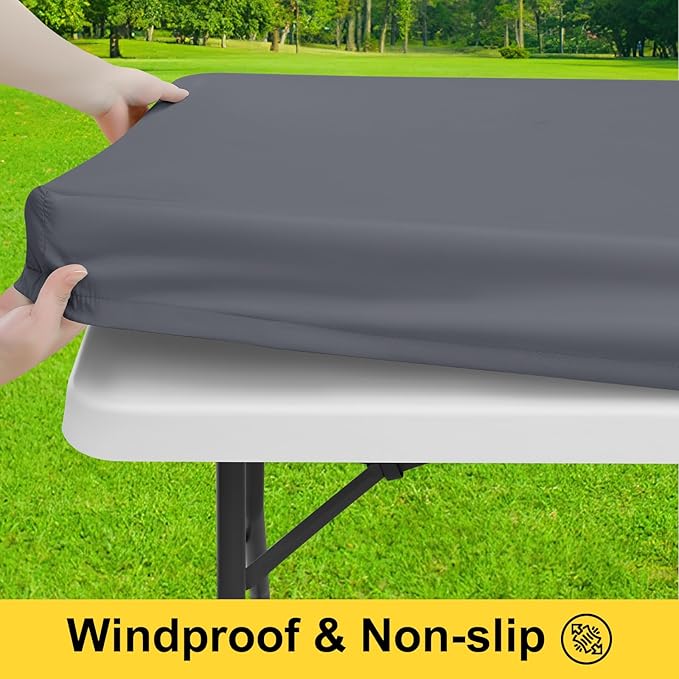 Smiry Picnic Table Cover with Bench Covers, Waterproof Elastic Fitted Polyester Tablecloths for 5 Ft Rectangle Tables, Washable Windproof Tablecloth for Camping, RV & Outdoor (Grey, 30x60 Inches)