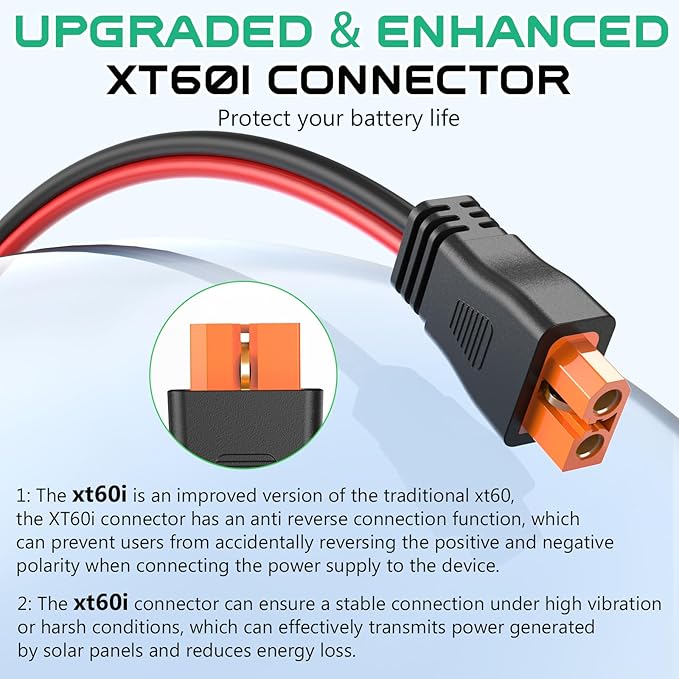12AWG XT60i Solar Cable 50FT, XT60i Cable to Solar Connector 3 10 15 20 30 40FT, Solar Connector to XT60i Extension Cable, XT60i Solar Charging Cable for Portable Power Station