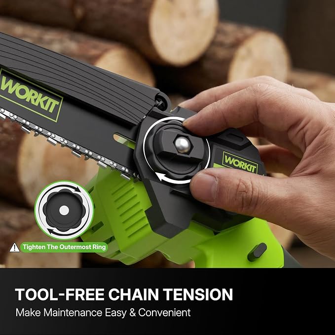 WORKIT 2-In-1 Electric Pole Saws for Tree Trimming, 8 Inch Mini Chainsaw Cordless with 2×4.0Ah Batteries, 14Ft Tree Trimmer Pole Saw, Electric Chainsaw with Auto Oiler, Tool-Free Tension