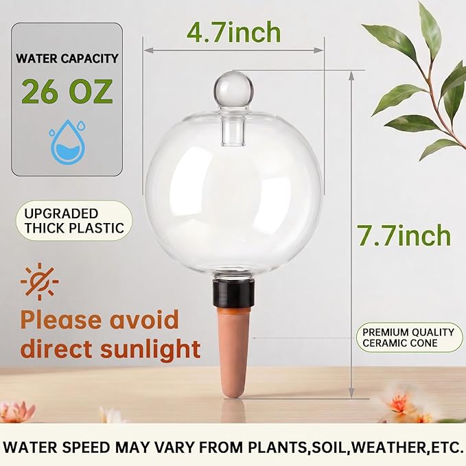 EX-Large Plant Watering Globes with Cover 26oz Top Fill Plastic Water Bulbs Self Watering Planter Inser, Slow Release Terracott, Plant Watering Devices for Plants, 2 Pack