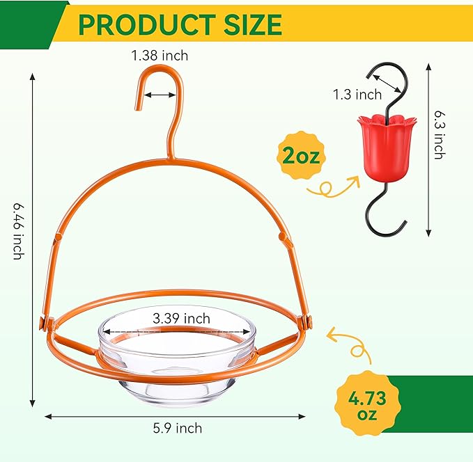 Metal Oriole Feeders for Outdoors Hanging with Ant Moat and Fruit Holder, Oriole Feeder with Glass Bowl, Easy to Disassemble and Wash, Bird Feeder for Garden, Outdoor, Gift (1 Pack, Orange)
