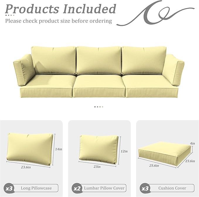 8p Outdoor Cushion Slipcovers Outdoor Patio Cushions Covers Replacement Waterproof with Zipper for 3-Seat Rattan Sofa Patio Furniture Cushion Covers, Covers Only