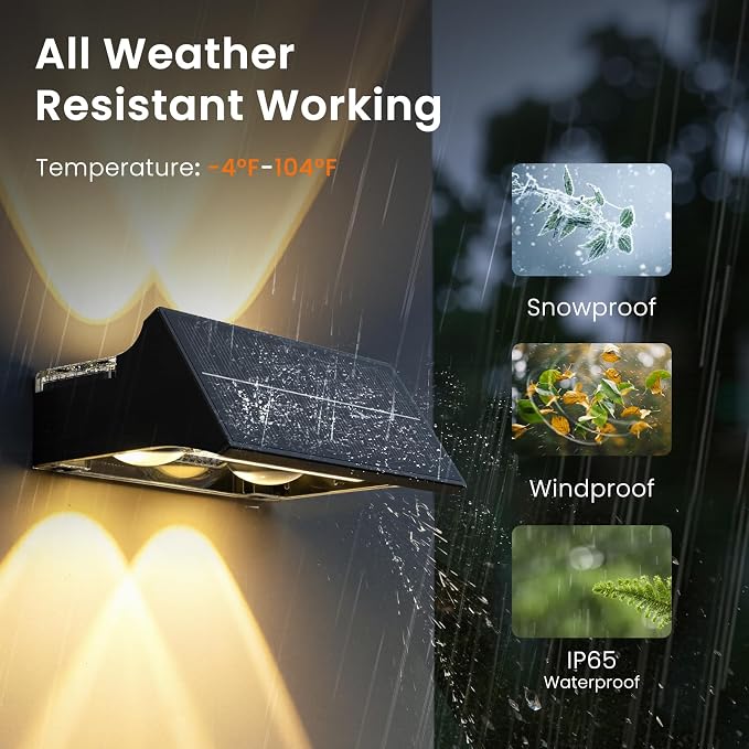 JOFIOS Solar Fence Lights Outdoor,8Pack,Warm White+RGB 9 Colors,1200mAh,Up and Down Fence Lights Solar Powered Waterproof,Solar Wall Lights for Fence,Backyard,Porch（Black）