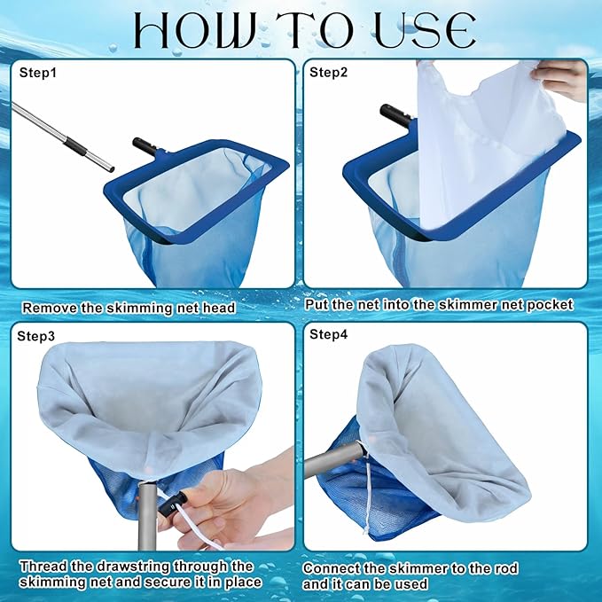 3Pcs Ultra Fine Mesh Net Bag for Pool Skimmer Net Replacement，26x22Inch Adjustable Large Deep Nylon Swimming Pool Leaf Rake Net for Cleaning Spa Ground Pool Hot Tub Sand Pollen Tree Dust Pet Hair