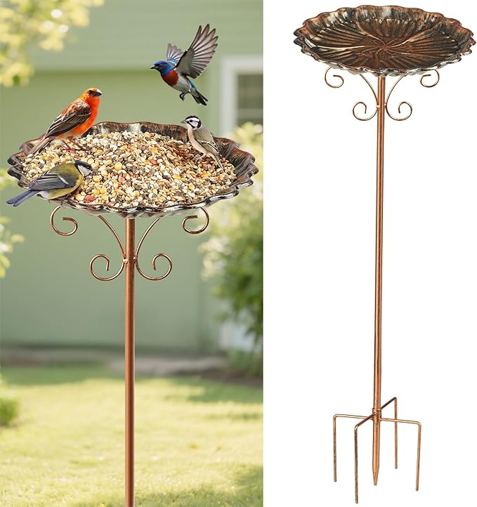 Bird Feeders Station Tray, Pole Stand Station Outdoor Accessory, 30 Inch Metal Feeder Bird Bath for Attracting Wild Birds Hummingbirds