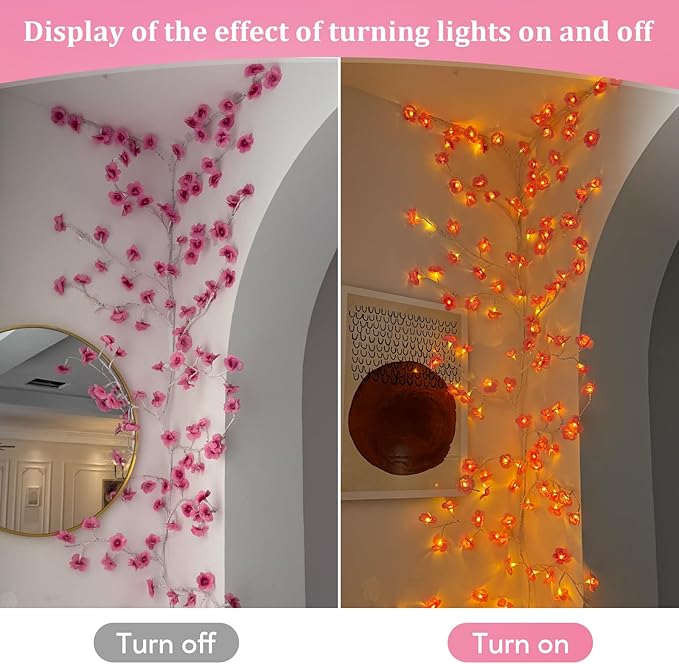 NIDISETPJAS Cherry Blossom Lights with Remote, 7.5 Ft 144 Flowers Enchanted Willow Vine Lights, 18 Branches 144 LEDs Lighted Willow Vine Tree Lights for Walls Bedroom Home Room Decor, White Branch