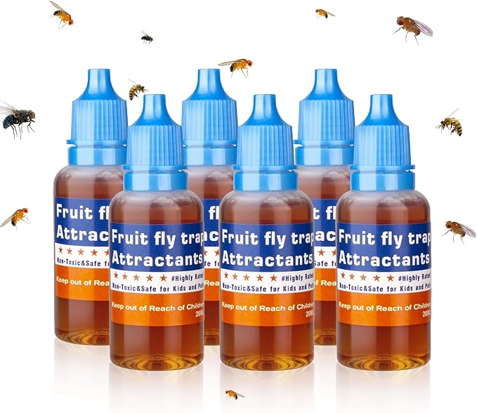 Fruit Fly Trap Refill Liquid, Effective Gnat Killer&Fruit Fly Catcher Bait Refill, Long-Lasting Fruit Scented Ants Attractant for Kitchen Bathroom Living Room Use, Safe Near Food (6 Pack)