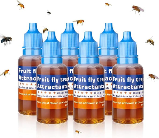 Fruit Fly Trap Refill Liquid, Effective Gnat Killer&Fruit Fly Catcher Bait Refill, Long-Lasting Fruit Scented Ants Attractant for Kitchen Bathroom Living Room Use, Safe Near Food (6 Pack)