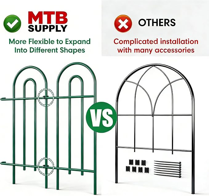 24in(H)×50ft(L) Green Decorative Garden Border Fence Total 35 Panels No Dig Metal Folding Fence Garden Edging Border Fence for Animal Barrier Fencing Flower Bed Yard Patio