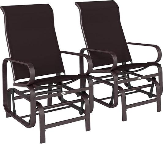 Outsunny Outdoor Glider Chair Set of 2, Gliders for Outside Patio with Smooth Gliding Mechanism and Lightweight Construction for Backyard, Brown