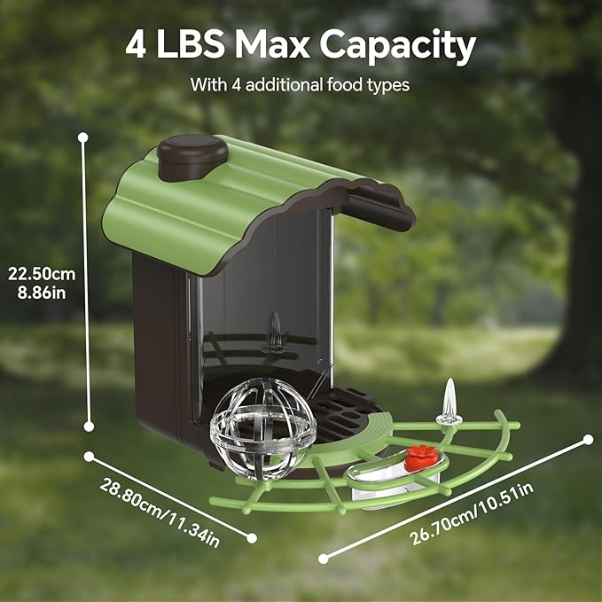 Wild Bird Feeders for Outdoors: Humming Bird Feeder with 4 in 1 Food Tray, 2L Large Capacity, Easy Mount, Suitable for Finch, Cardinal, Safflower and Other Birds, Gift for Birdlovers - Green