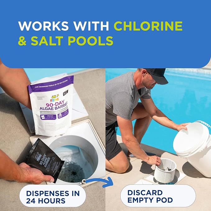 FROG 90-Day Algae Barrier - Dry Formula Algaecide Prevents Black, Green and Yellow Algae for Pools up to 20,000 Gallons - Pool Maintenance & Algae Prevention - 2 Pods