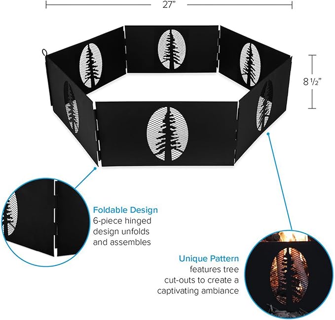 Camco Portable 27 x 8.5" Outdoor 6 Piece Collapsible Steel Campfire Ring with Storage Bag for Safe Natural Wood Burning Fires