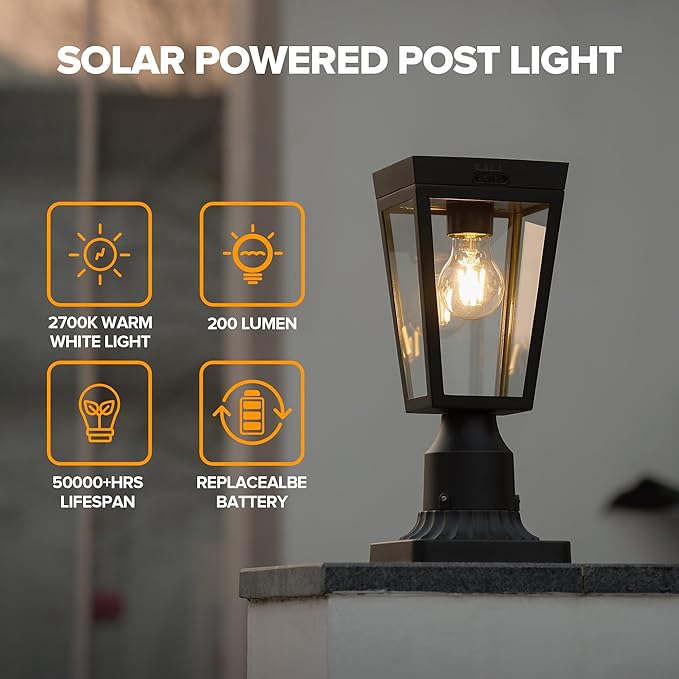 LUTEC Solar Post Lights, Dusk to Dawn Aluminium Solar Lamp Post Light with Pier Mount Base, Solar Powered Outdoor Waterproof Post Lights for Garden Yard Patio