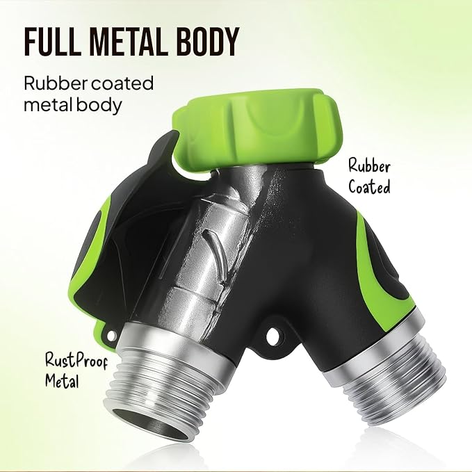 Garden Hose Splitter 2 Way Heavy Duty - Leakproof Full Metal Body Faucet Spigot Splitter (2 pack)