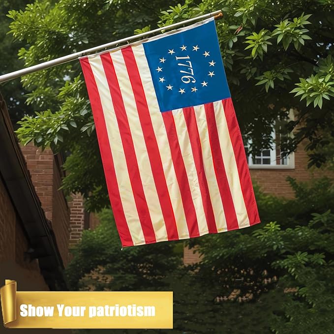 Betsy Ross 1776 Tea-Stained Vintage American Flag 3x5 Ft Deluxe Water Resistant Series Vintage Flags Heavy Duty Super Tough Spun Polyester/Embroidered Design/Sewn Stripes/Brass Grommets