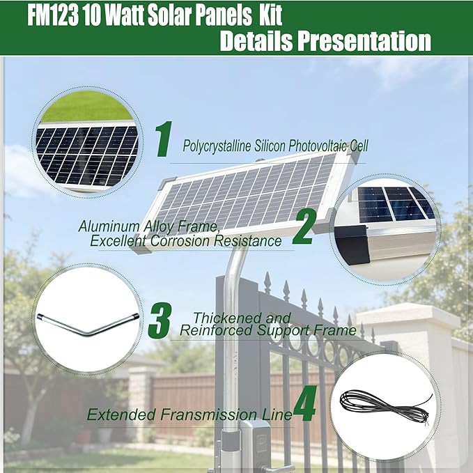 FM123 10 Watt Solar Panels Kit for Mighty Mule GTO PRO Automatic Gate Openers,12v Portable Solar Panel Battery Charger, Replace FM350 MM260 MM560 FM200 FM350 FM500 FM502 FM700 MM571W MM271 MM360