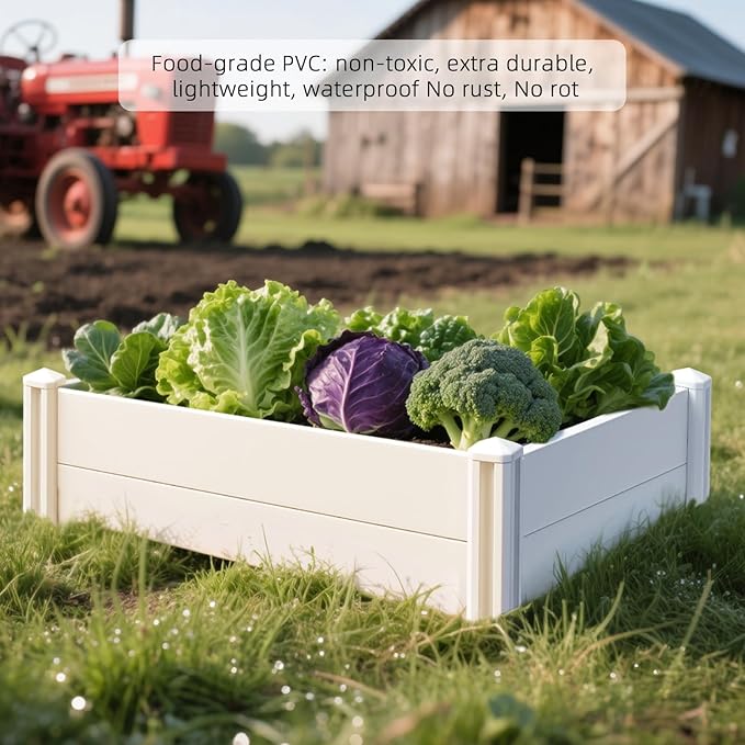 8'x4'x12 Large Vinyl Raised Garden Bed | Screwless Modular Planter Box with Open Bottom | Rust-Proof Outdoor Above Ground Bed for Vegetables, Herbs, Flowers & Whelping Pen