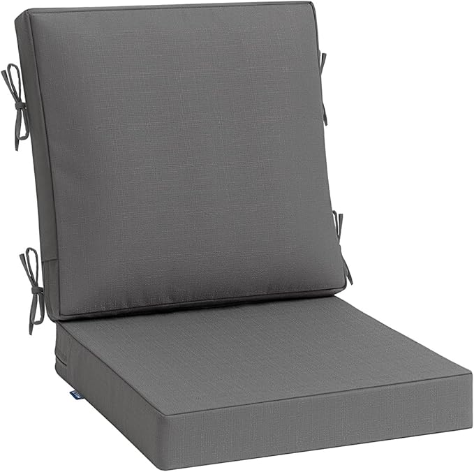 MIULEE Dark Grey Outdoor Dining Cushion 20x20 Inch Waterproof & 3 Year Color Fastness Deep Seat and Back Cushion for Patio Furniture Chair with Ties