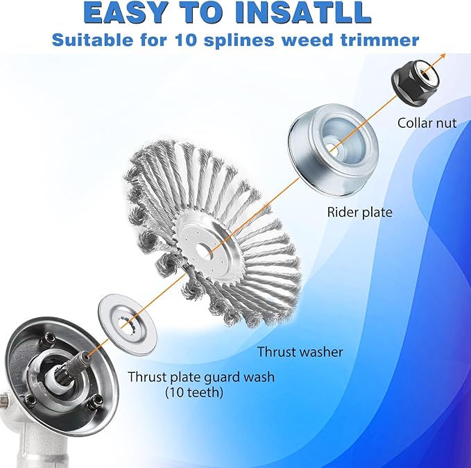 10 Inch Unbreakable Wired Trimmer Blade for Weed Eater, Steel Wire Rotary Brush Cutter Trimmer Head, Weed Eater Head for Moss Grass Rust Removal, Paving Stone, Pavement Joints or Driveway