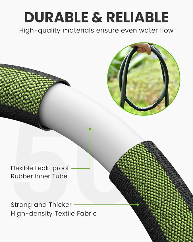 RAINPOINT 25FT Flat Soaker Hose, Flexible & Heavy-Duty Drip Hose with Anodized Aluminum Fittings, 80% Water-Saving Double Layer Gardening Irrigation Hose, Green