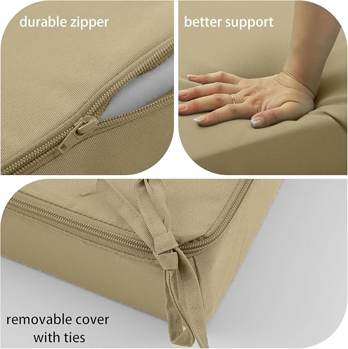 Outdoor Cushions for Patio Furniture, Outdoor Seat and Back Cushion, Waterproof Hampton Bay Deep Seat Replacement Couch Cushions for Garden Lawn, 28.5x28.5 Khaki