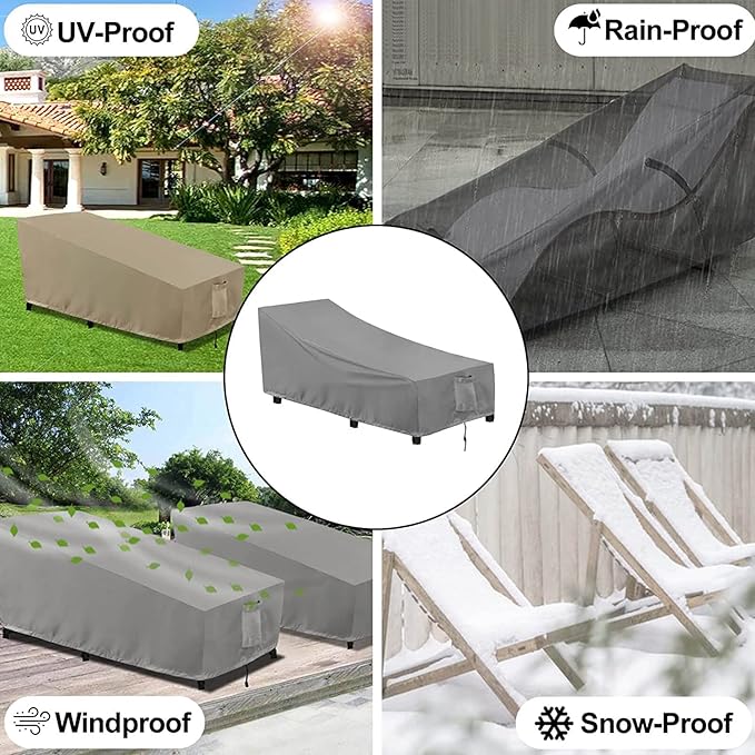 OutdoorLines Outdoor Waterproof Patio Chaise Lounge Chair Cover - UV Resistant Lounger Covers Heavy Duty Weatherproof Patio Sofa Furniture Covers, 2 Packs, 68Wx30Dx30H Inches, Gray