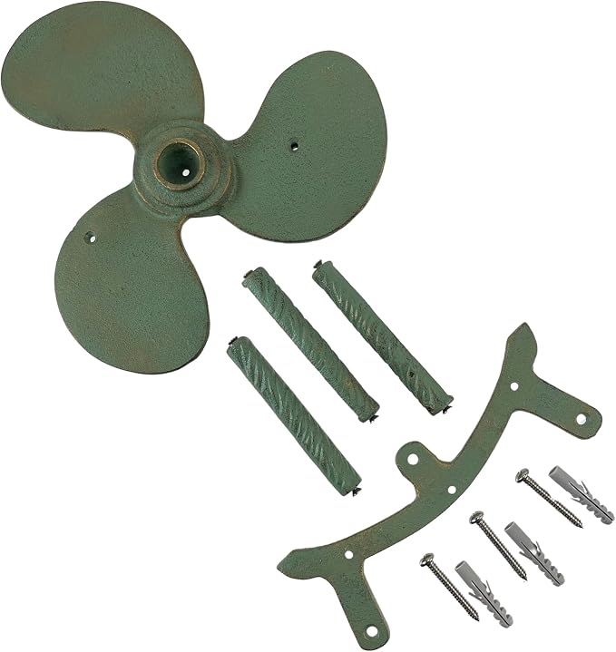 Zeckos Nautical Boat Propeller Garden Hose Holder – Cast Iron with Verdigris Finish, Wall-Mounted, 10.5" Diameter, 6" Depth, Holds 75 Feet of Hose, Decorative and Durable Outdoor Storage