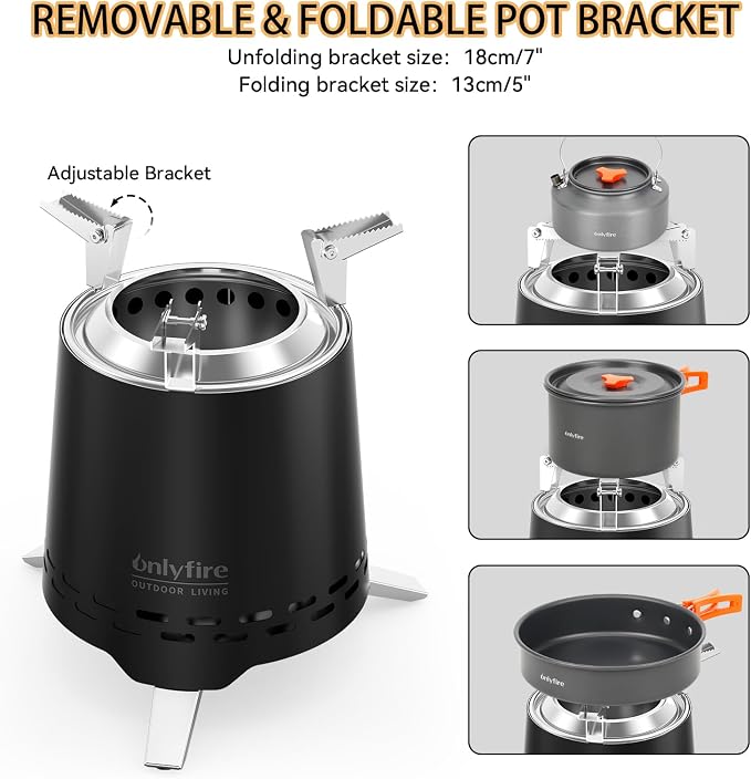 Smokeless Fire Pit with Carrying Bag & Top Bracket, 9” Portable Tabletop Fireplace, Wood Burning Camping Stove for Patio Backyard RV Tailgating, Stainless Steel, Black FP046