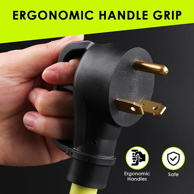 30 Amp to 110 Adapter RV Cord, 30 Amp to 20 Amp Adapter, NEMA TT-30P Male to 3X 5-15R/5-20R T-Blade Household Outlet Female with Lighted Power Indicator, 1.5 FT