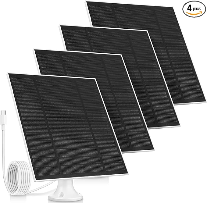 4 Pack 5w Solar Panels for Security Cameras Outdoor Waterproof Solar Panel for Ring Camera with Type-c and 360° Adjustable Safety Bracket Panel Charge Micro for Camera