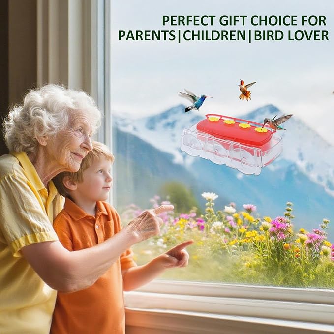 2 Pack Window Hummingbird Feeder with Strong Suction Cup, Plastic Hummingbird Feeders for Outdoors, Built-in Moat,Easy to Clean and Refil (10oz) (2, Red)