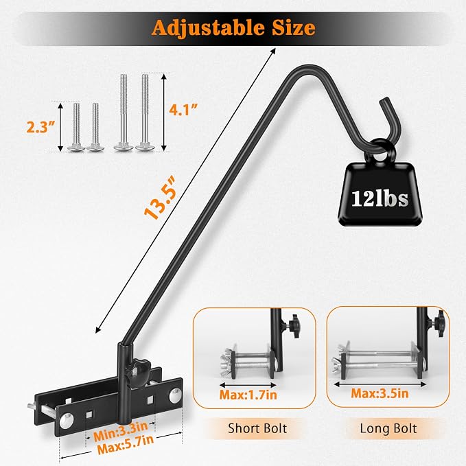 FEED GARDEN 2 Pack 13.5 Inch Deck Hooks for Vertical Railing, Adjustable Deck Bird Feeder Hanger for Hanging Lanterns, Wind Chimes, Flower Baskets, Suet Feeders