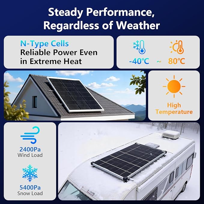 Solar Panels 100W 18V for 12V System, Solar Panel for RV, A+ Grade Solar Module N-Type 25% High Efficiency16BB Waterproof IP68 for Cabin Van Camp Marine Home Farm Roof Off-Grid(38.6"x22.8",Single)