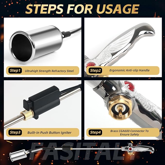 Weed Burner Torch, Propane Torch Weed Burner High Output 37" Extended Heavy Duty Blow Torch Detachable Long Arm with Flame Control Valve for Garden,Wood,Stumps,Melting Ice,Snow Road,Roofing,Outdoor