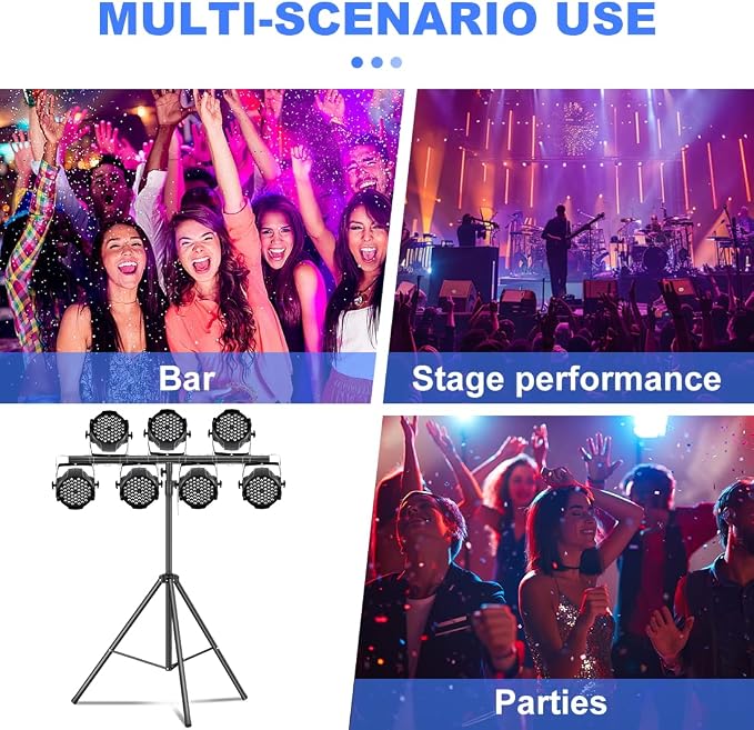 DJ Lights Stand with Round T Bar, Heavy Duty Par Can Tripod for 7 Lights Stage Light Stand Adjustable Height 55-100 Inch, DJ Lighting Suitable for Stages, Bar, Banquet, Party