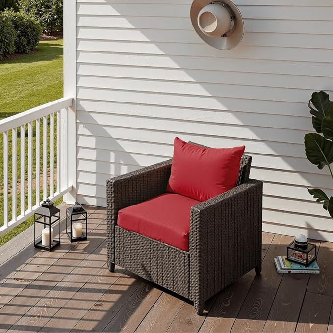PatioGlow Outdoor Seat Cushion Set 22 x 24 x 4 Inch, Waterproof & Fade Resistant Patio Furniture Cushions with Removable Cover and Ties, Thick Deep Seating Pads for Outside Chair Sofa Couch, Red