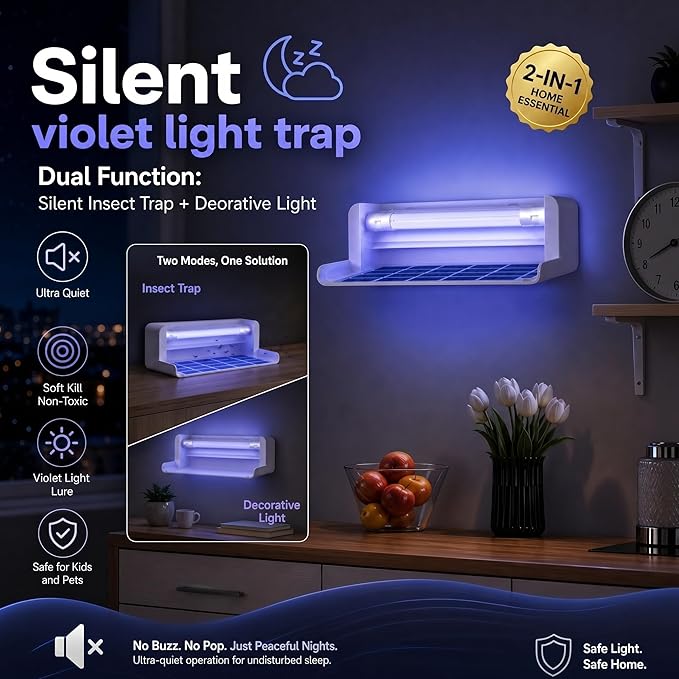 4pack Fly Catcher Indoor,Fruit Fly Traps Indoor for Home,Wall Sconce Fly UV Light Trap for Capturing Flies,Moths, Gnats with 20 Sticky Glue Boards, Bug Catcher Indoor, Light Flying Insect Trap -White