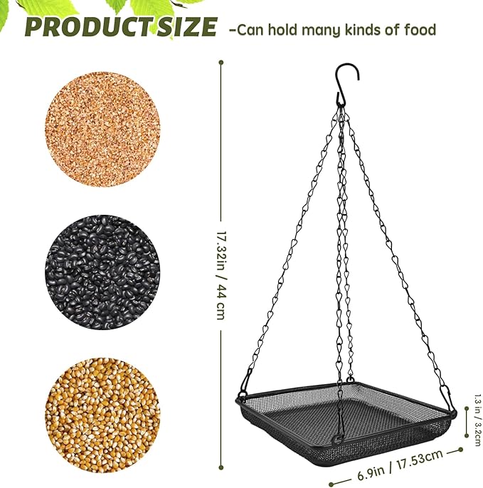 MIXXIDEA Hanging Bird Feeder Tray Metal Mesh Platform Seed Feeder with Durable Chains for Outdoors Garden Great for Attracting Birds (2 Pack)
