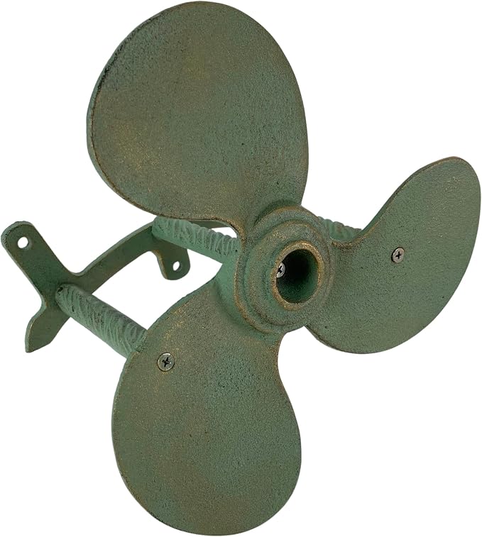 Zeckos Nautical Boat Propeller Garden Hose Holder – Cast Iron with Verdigris Finish, Wall-Mounted, 10.5" Diameter, 6" Depth, Holds 75 Feet of Hose, Decorative and Durable Outdoor Storage