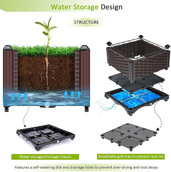 Raised Garden Bed Large Planters for Outdoor Plants Rectangular Elevated Planter Boxes Patio Balcony Deck for Planting Flowers, Vegetables, Tomatoes, and Herbs