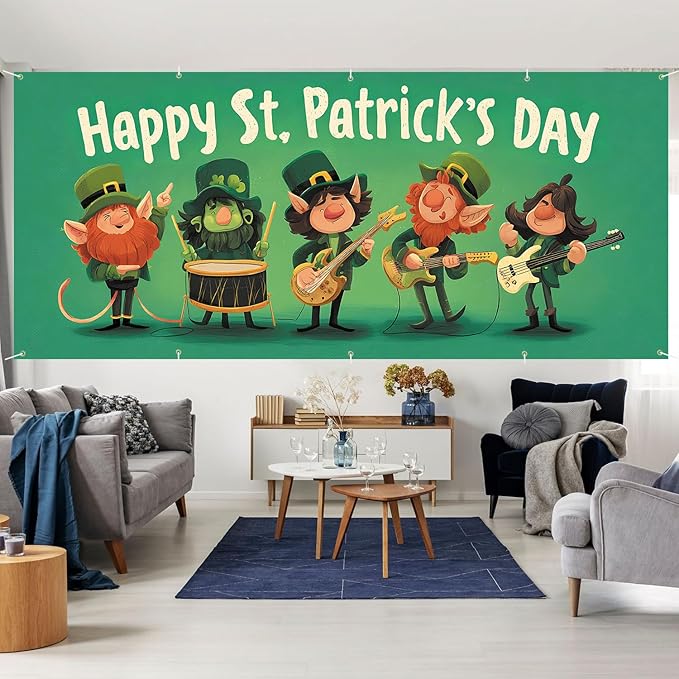 7 * 16FT Summer Garage Door Cover Decorations Sunset Palm Trees Garage Door Banner for Outdoor Indoor Summer Party Photography Backdrop (Happy St. Patrick's Day, 7 * 16 ft)