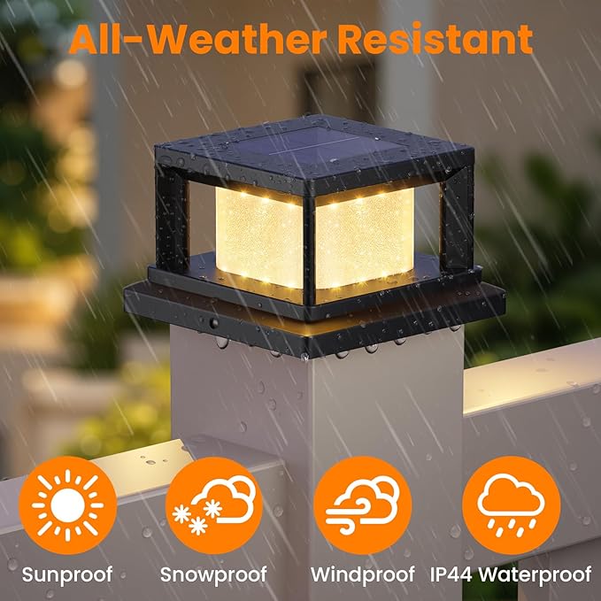 Mlambert 4 Pack Solar Post Lights Outdoor, 2 Modes LED Fence Cap Light for 4x4 Post, Waterproof Deck Light Patio Garden Decor, Warm/Cool White, Black