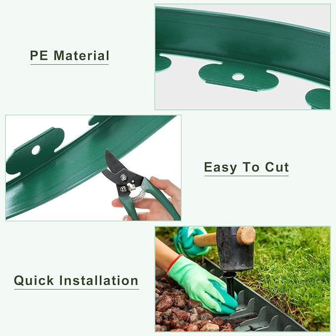 uxcell Landscape Edging, 1Pcs 20FT x 3.94" - Garden Edging Kit with 18 Stakes, Landscape Edging Border for Garden Lawn Flower Bed Yard Grass (Green)