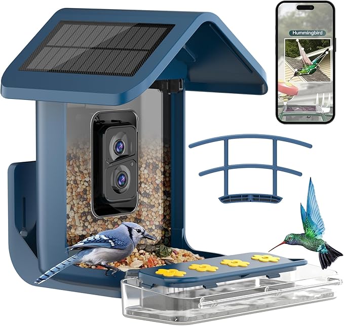 Bird Feeder with Camera Solar Powered : Smart Camera Bird Feeder 2K Live Feed Cam for Outdoor Backyard - Ai Identify Auto Capture Videos Pictures, Gifts for Birdlover Mom Dad, 2.5GHz WiFi