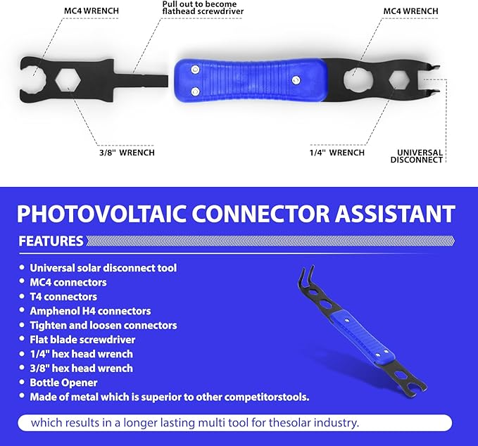Mc4 Disconnect Tool, Solar Serpent 5-in-1 Multipurpose Solar Connector Tool, Assembly and Disassembly Tool for MC4 Style PV Connectors, Gift Box for Men (2 PCS)