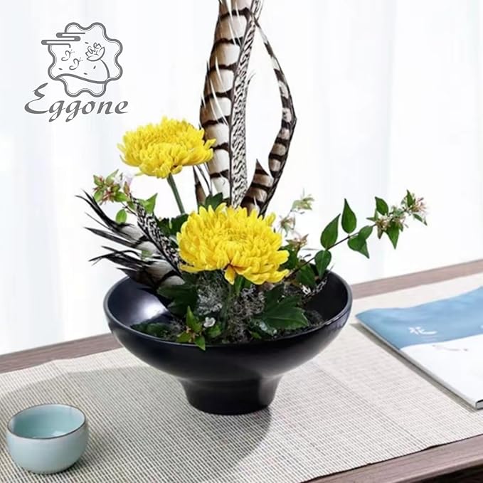 Japanese Ikebana Kit Floral Frog Japanese Flower Arranging Supplies Flower Container with Needle Straightening Tool & Kenzan - 2.4inch Flower Frog, Bowl Vase (Black Peacock)